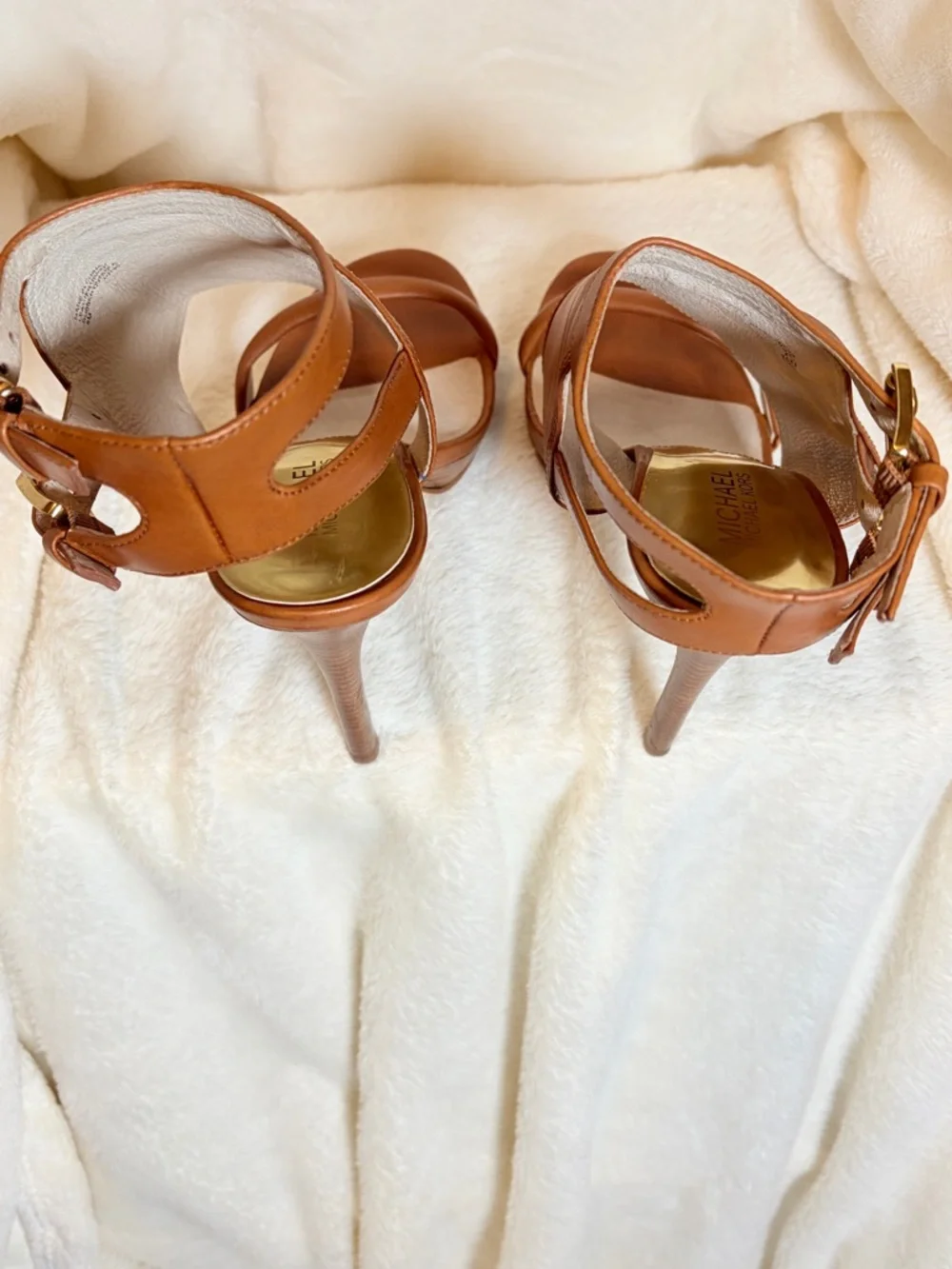 Michael Kors ASTA Cognac Leather High Heel Sandals - Picture 3 of 7